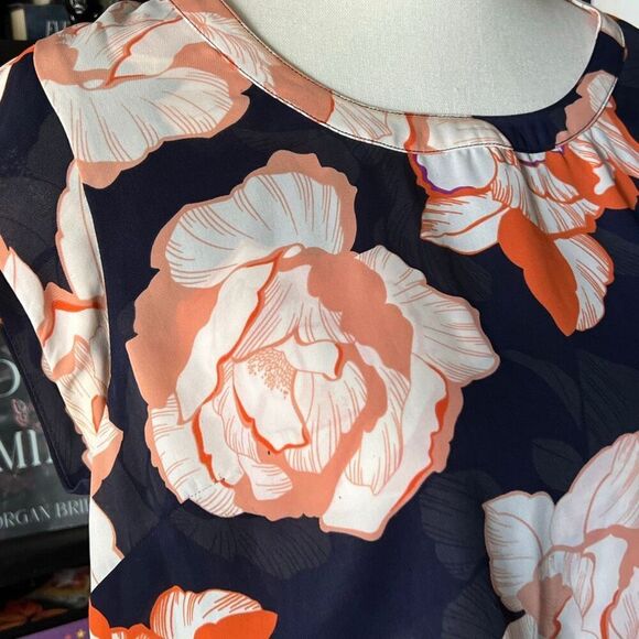 Cabi Size Small blue and orange floral print chiffon blouse - Picture 4 of 4